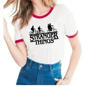 STRANGER THINGS Teeshirt Girls Size medium Short Sleeve v-Neck T Shirt
